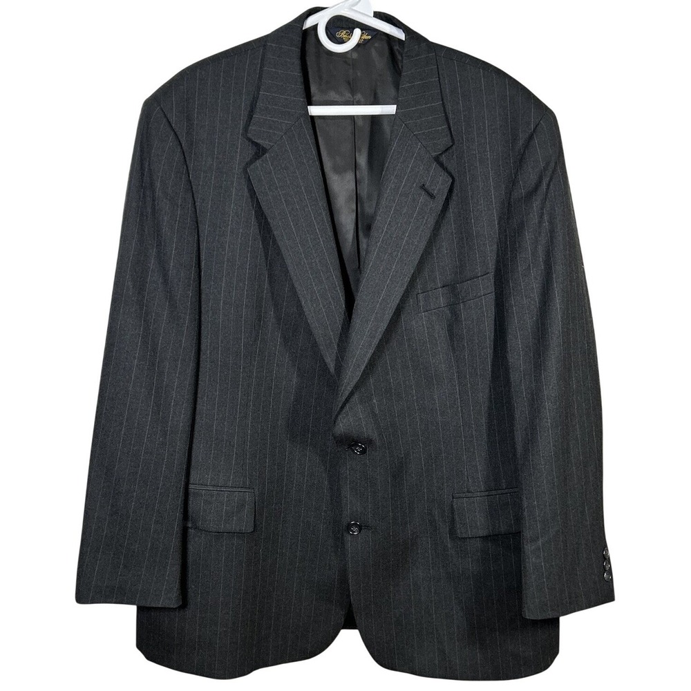 Brooks Brothers Saxxon Wool Suit Coat Jacket Madison Size 48R Pin Striped Black